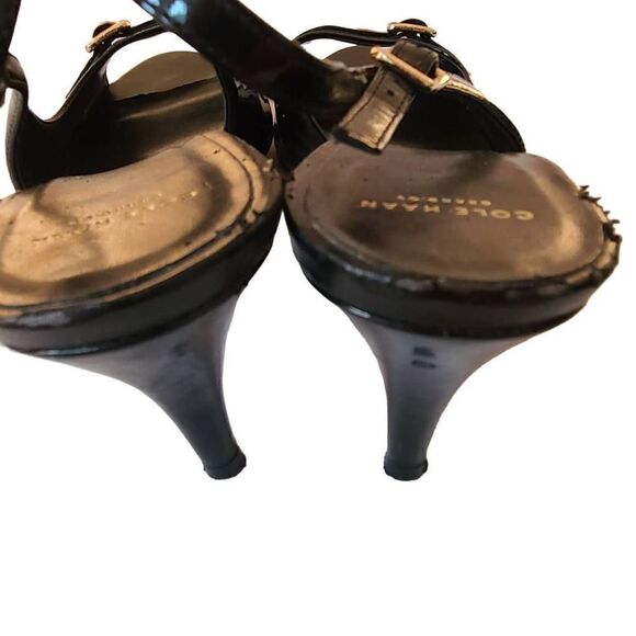 Cole Haan Wilma Heels Women Glossy Sling Back Kitten Heels Black Leather 9.5B - Picture 11 of 14